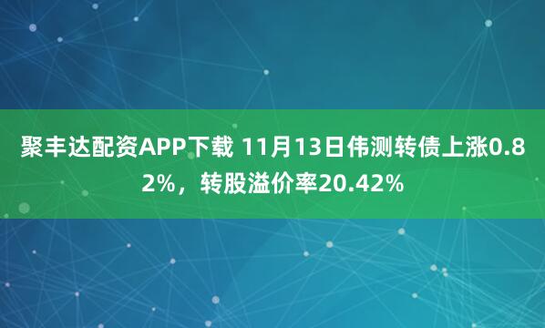 聚丰达配资APP下载 11月13日伟测转债上涨0.82%，转股溢价率20.42%